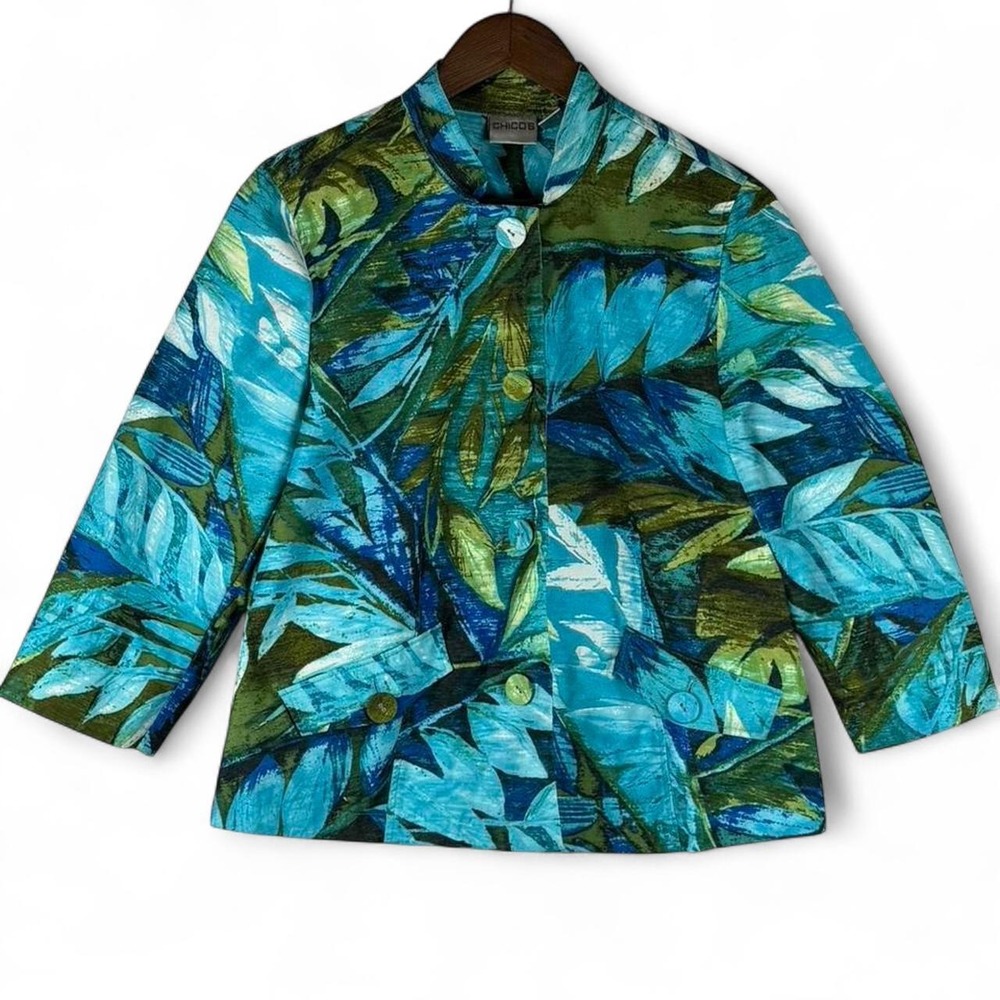 Chico's tropical leaf print jacket Size 1 Medium
